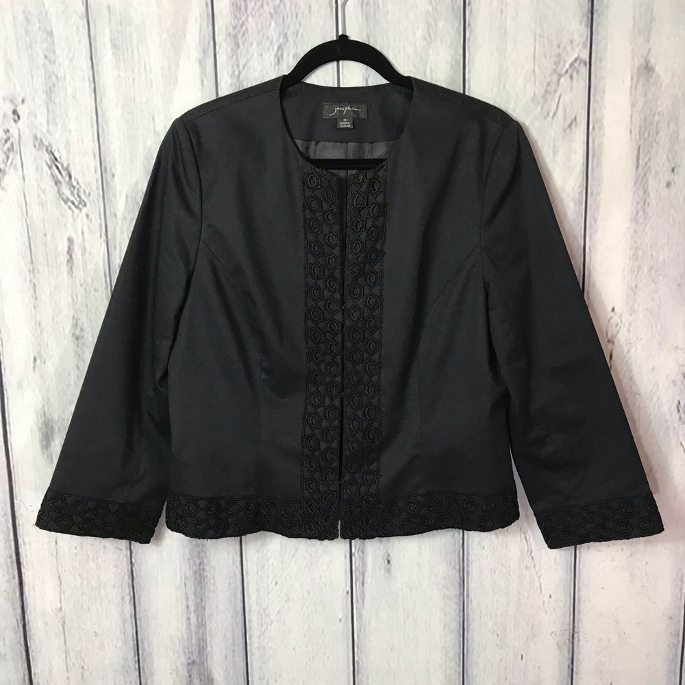 Josephine Blazer With Crochet Trim Black Lined - Picture 1 of 8